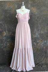 Dusty Rose A-Line Bow Ruffle Sleeveless Chiffon Bridesmaid Dress