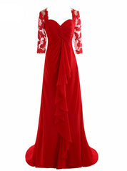 Elegant Half Sleeve Chiffon Pleat Red Lace Mother of the Bride Dresses