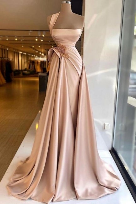 Elegant Long Champagne High Split Prom Dress