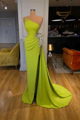 Elegant One Shoulder Mermaid Long Evening Dress With Beads Slit