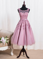 Elegant Scoop Tea Length School Homecoming Dresses Appliques