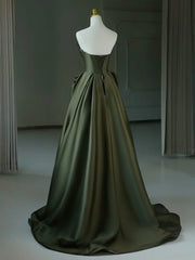 A-Line V Neck Satin Green Long Prom Dress, Green Long Formal Dress