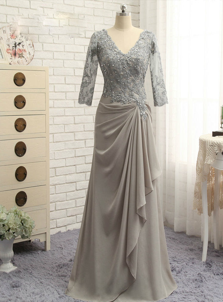 Fashion Plus Size Gray Mother Of The Bride Dresses A-line 3/4 Sleeves