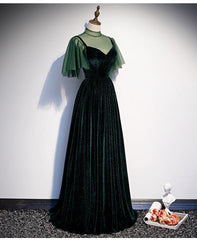 Fashionable Dark Green Velvet Long Party Gown, Green Bridesmaid Dress