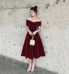 Burgundy velvet short prom dress homecoming dress