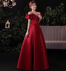 Burgundy satin long prom dress evening dress