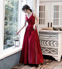 Burgundy satin long prom dress formal dress