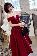 Burgundy satin short prom dress party dress