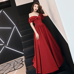 Burgundy satin long prom dress, burgundy evening dresses