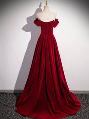 Burgundy Velvet Long Prom Dress, Off the Shoulder Evening Party Dress