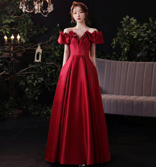 Burgundy satin long prom dress evening dress