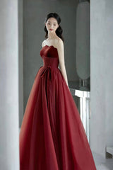 Burgundy tulle sequins long prom dress evening dress