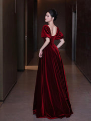 Burgundy Velvet Long A-Line Prom Dress