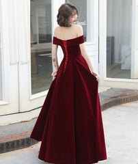 Burgundy velvet long prom dress evening dress