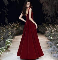 Red velvet long prom dress Simple evening gown