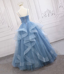 Blue Tulle Long Prom Dress Blue Evening Gown