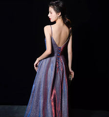 Shiny satin long A line prom dress simple evening dress