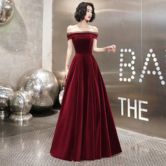 Burgundy velvet long prom dress evening dress