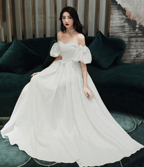 Simple A line long white prom dress white evening dress