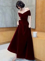 Burgundy Velvetl Long Prom Party Dress