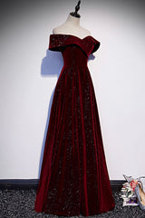 Burgundy velvet long A ling prom dress evening dress