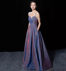 Shiny satin long A line prom dress simple evening dress