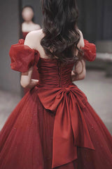 Burgundy tulle long ball gown dress formal dress