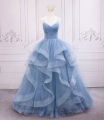 Blue Tulle Long Prom Dress Blue Evening Gown