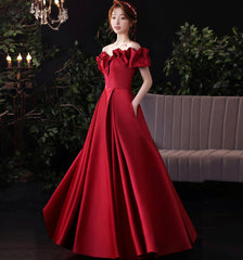 Burgundy satin long prom dress evening dress