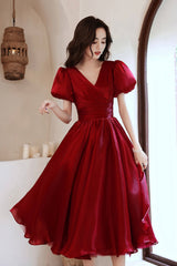 Red v neck short prom dress A line homeocming dress