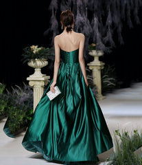 Green satin long prom dress evening dress