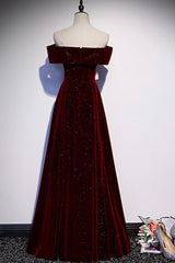 Burgundy velvet long A ling prom dress evening dress