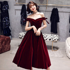 Burgundy v neck velvet short prom dress, homecoming dress