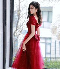 Burgundy velvet tulle short prom dress homecoming dress