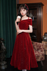 Burgundy velvet short prom dress homecoming dress