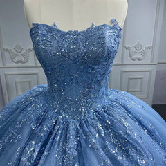 Gorgeous Blue Sleeveless Strapless Ball Gown Quinceanera Dresses