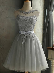 Gray Tulle Lace Short Homecoming Dress