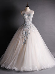 Gray White Tulle Appliques Beading Backless Quinceanera Dress