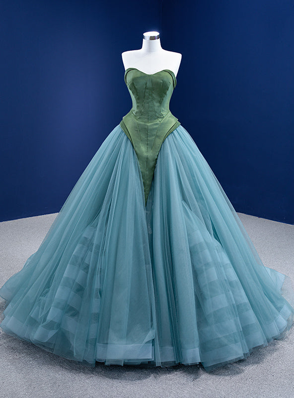 Green Satin Tulle Sweetheart Prom Dress