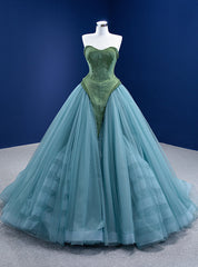 Green Satin Tulle Sweetheart Prom Dress