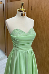 Green Sweetheart Long Sequined Prom Dress