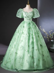 Green Tulle Butterfly Short Sleeve Quinceanera Dress