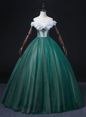 Green Tulle Off the Shoulder Sequins Pearls Quinceanera Dress