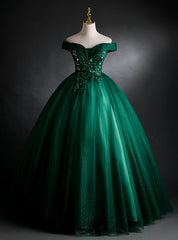 Green Tulle Sequins Off the Shoulder Appliques Quinceanera Dress