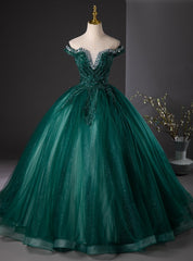 Green Tulle Sequins Off the Shoulder Beading Quinceanera Dress