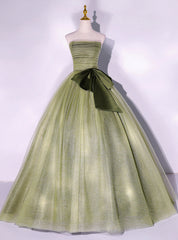 Green Tulle Strapless Pleats Quinceanera Dress