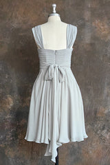 Grey A-Line Pleated Chiffon Bridesmaid Dresses