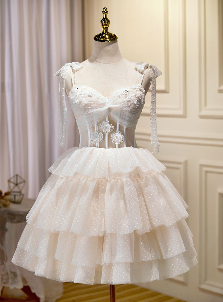 Ivory Tulle Beading Homecoming Dress