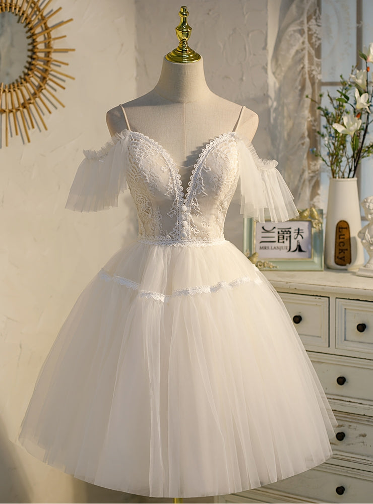 Ivory Tulle Lace Spaghetti Straps Homecoming Dress