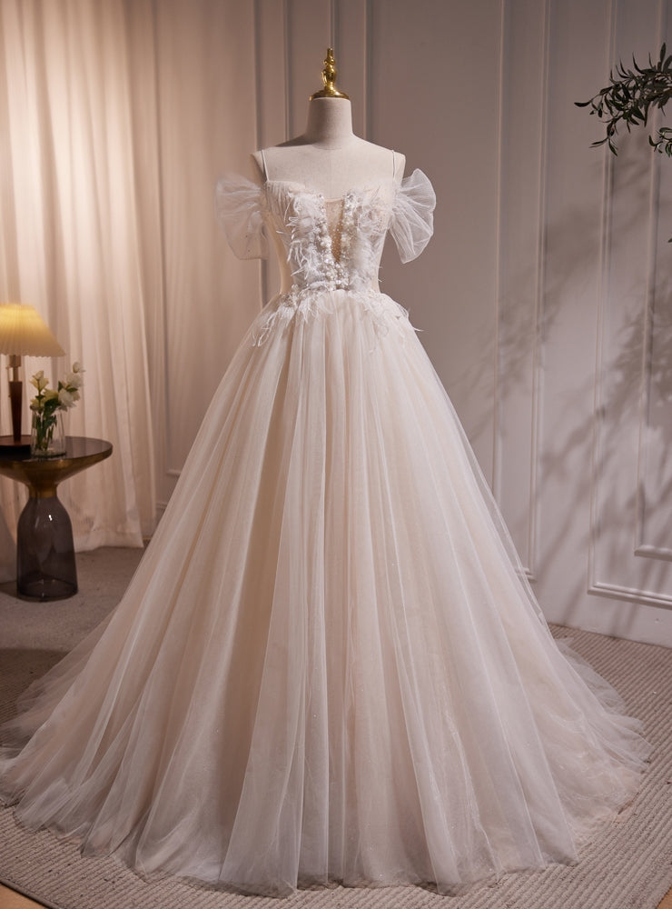 Ivory Tulle Sequins Pleats Wedding Dress